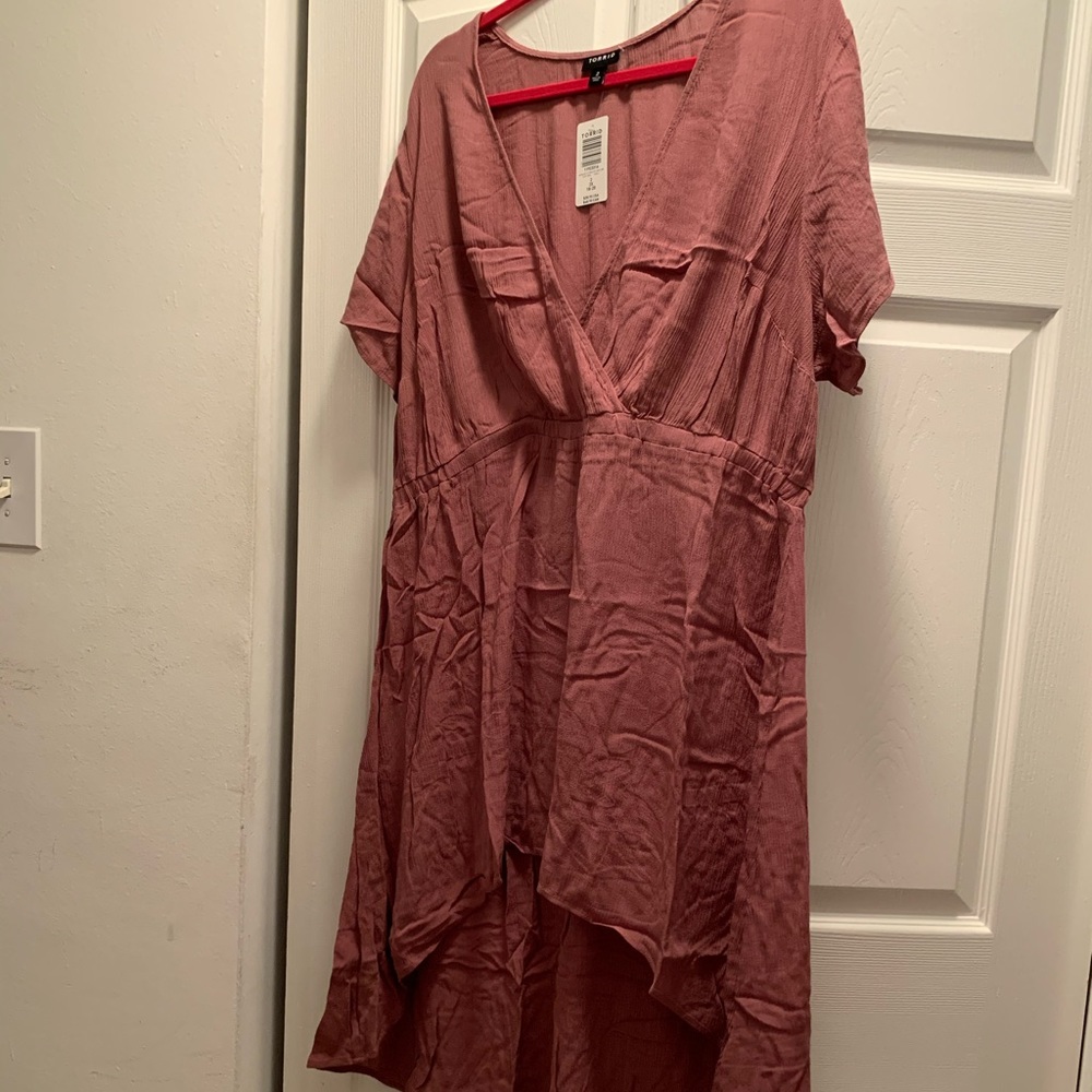 CRINKLE GAUZE SURPLICE HI-LO BABYDOLL TUNIC torrid - Picture 6 of 8